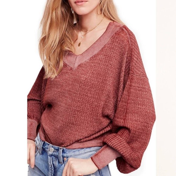 Free People Tops - Free People south side bishop sleeve waffle knit oversized slouchy rust
